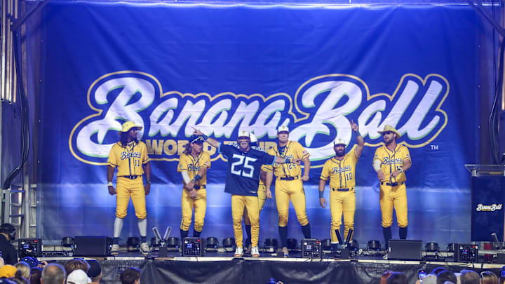 DR Meadows sports a Tennessee Titans jersey after announcing that the Savannah Bananas will play in Nashville during the 2025 Banana Ball World Tour City Draft on Thursday, October 3, 2024 at Historic Grayson Stadium. DR Meadows sports a Tennessee Titans jersey after announcing that the Savannah Bananas will play in Nashville during the 2025 Banana Ball World Tour City Draft on Thursday, October 3, 2024 at Historic Grayson Stadium.