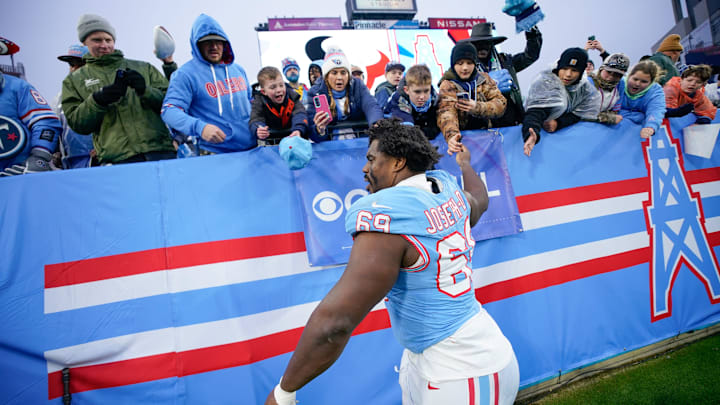 Tennessee Titans defensive tackle Sebastian Joseph-Day greets fans after the game with the Houston Texans. Tennessee Titans defensive tackle Sebastian Joseph-Day greets fans after the game with the Houston Texans.