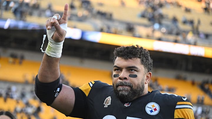 Pittsburgh Steelers defensive tackle Cameron Heyward celebrates with fans following a game against the Cleveland Browns.