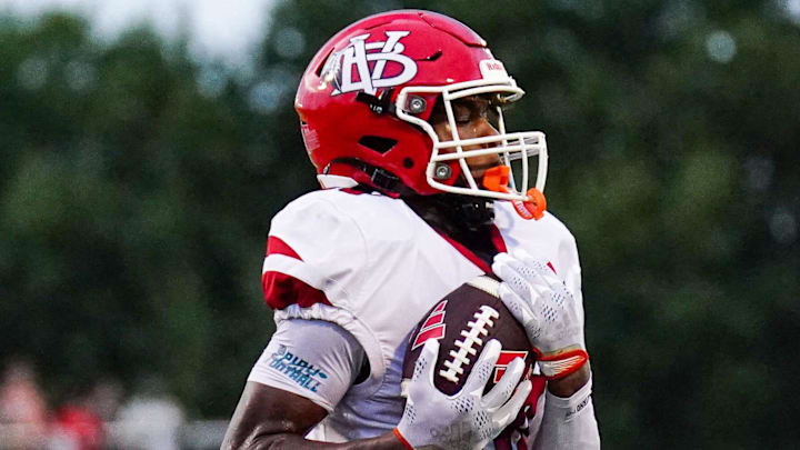 Vero Beach wide receiver Xavier Stinson catches a 34-yard touchdown pass in the first quarter against Centennial during a high school football game on Thursday, September 12, 2024 at South County Stadium in Port St. Lucie.