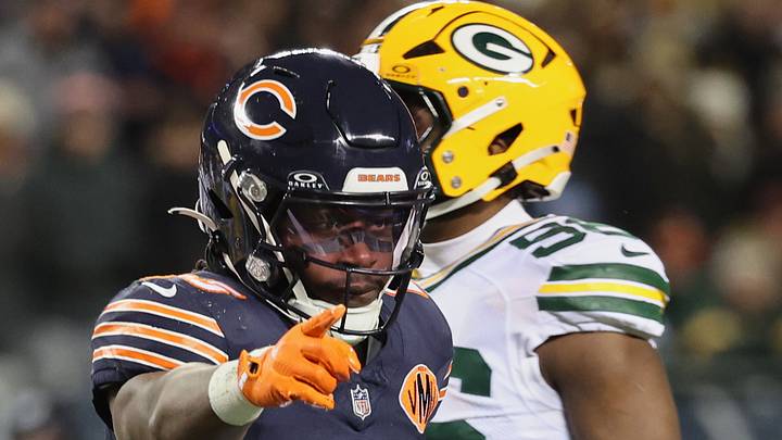Chicago Bears running back Kyle Monangai (25) gestures during last year's game against the Packers. Chicago Bears running back Kyle Monangai (25) gestures during last year's game against the Packers.
