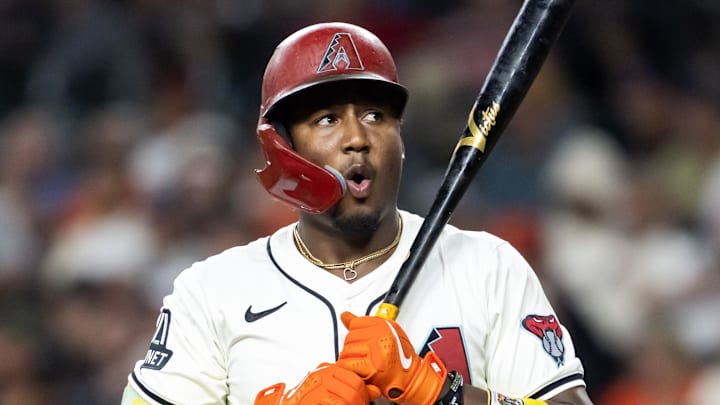 Sep 16, 2025; Phoenix, Arizona, USA; Arizona Diamondbacks shortstop Geraldo Perdomo against the San Francisco Giants at Chase Field. Mandatory Credit: Mark J. Rebilas-Imagn Images