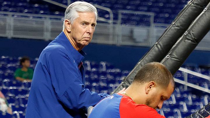 May 1, 2026; Miami, Florida, USA; Philadelphia Phillies president of baseball operations David Dombrowski watching batting practice before the game against the Miami Marlins  at loanDepot Park. Mandatory Credit: Rhona Wise-Imagn Images