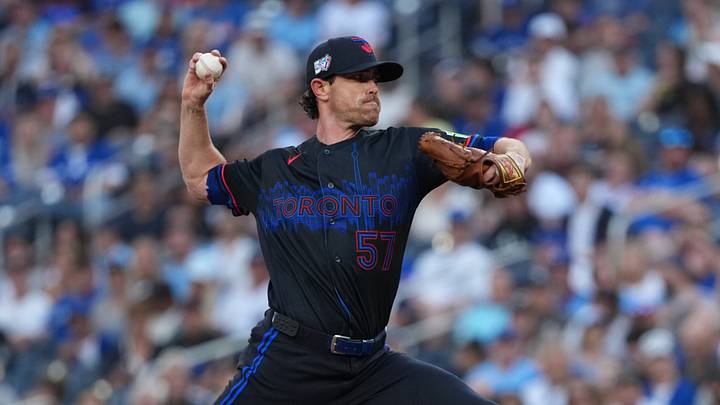 Toronto Blue Jays start pitcher Shane Bieber. Toronto Blue Jays start pitcher Shane Bieber.