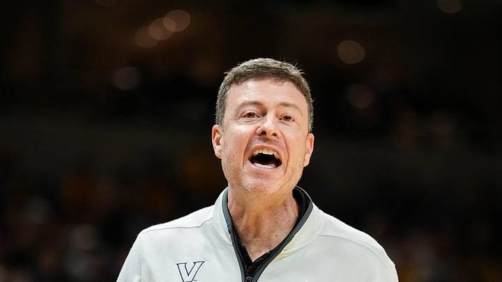Feb 18, 2026; Columbia, Missouri, USA; Vanderbilt Commodores head coach Mark Byington reacts to play against the Missouri Tigers during the first half of the game at Mizzou Arena. Mandatory Credit: Denny Medley-Imagn Images