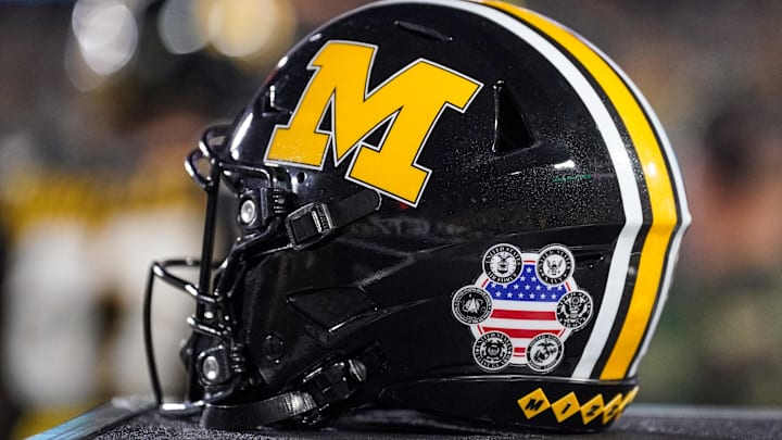 Nov 15, 2025; Columbia, Missouri, USA; A general view of a Missouri Tigers helmet against the Mississippi State Bulldogs during the first half of the game at Faurot Field at Memorial Stadium. Mandatory Credit: Denny Medley-Imagn Images Nov 15, 2025; Columbia, Missouri, USA; A general view of a Missouri Tigers helmet against the Mississippi State Bulldogs during the first half of the game at Faurot Field at Memorial Stadium. Mandatory Credit: Denny Medley-Imagn Images