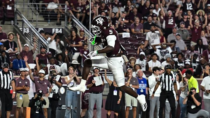Sep 5, 2026; College Station, Texas, USA; Texas A&M Aggies running back Carsyn Baker (5) scores a touchdown during the fourth quarter against the Missouri State Bears at Kyle Field. Mandatory Credit: Maria Lysaker-Imagn Images Sep 5, 2026; College Station, Texas, USA; Texas A&M Aggies running back Carsyn Baker (5) scores a touchdown during the fourth quarter against the Missouri State Bears at Kyle Field. Mandatory Credit: Maria Lysaker-Imagn Images