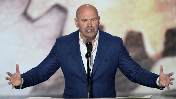 Dana White, CEO of Ultimate Fighting Championship introduces Republican presidential nominee Donald J. Trump during the final day of the Republican National Convention.