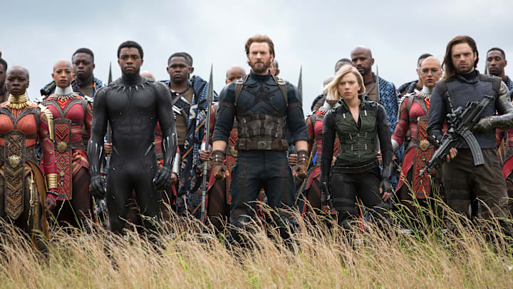 Marvel Studios' AVENGERS: INFINITY WAR

L to R: Okoye (Danai Gurira), Black Panther/T'Challa (Chadwick Boseman), Captain America/Steve Rogers (Chris Evans), Black Widow/Natasha Romanoff (Scarlet Johansson) and Winter Soldier/Bucky Barnes (Sebastian Stan)

Photo: Chuck Zlotnick

©Marvel Studios 2018