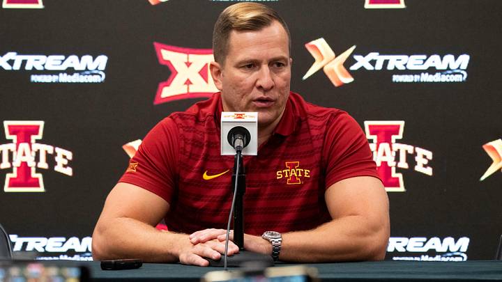Iowa State men's basketball head coach T.J. Otzelberger speaks during Iowa State men's basketball media day at Hilton Coliseum on Wednesday, Oct. 9, 2024, in Ames. Iowa State men's basketball head coach T.J. Otzelberger speaks during Iowa State men's basketball media day at Hilton Coliseum on Wednesday, Oct. 9, 2024, in Ames.