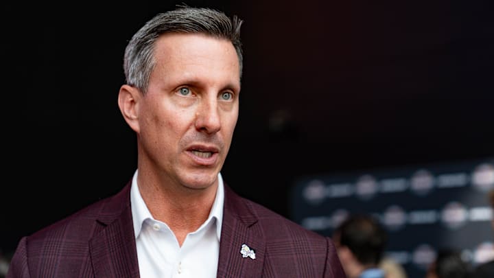 Arizona State athletic director Graham Rossini speaks to Michelle Gardner, ASU sports reporter for The Arizona Republic, as the countdown to the NCAA Women's Final Four begins at Mortgage Matchup Center in Phoenix on Feb. 24, 2026. Arizona State athletic director Graham Rossini speaks to Michelle Gardner, ASU sports reporter for The Arizona Republic, as the countdown to the NCAA Women's Final Four begins at Mortgage Matchup Center in Phoenix on Feb. 24, 2026.