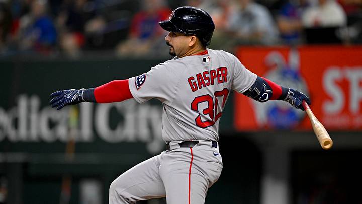 Sep 16, 2026; Arlington, Texas, USA; Boston Red Sox Mickey Gasper pinch hitter bats during the game between the Rangers and the Red Sox at Globe Life Field. Mandatory Credit: Jerome Miron-Imagn Images Sep 16, 2026; Arlington, Texas, USA; Boston Red Sox Mickey Gasper pinch hitter bats during the game between the Rangers and the Red Sox at Globe Life Field. Mandatory Credit: Jerome Miron-Imagn Images