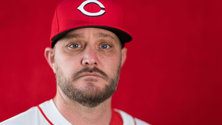 Cincinnati Reds pitcher Wade Miley (22) during the annual team picture day at the Cincinnati Reds Player Development Complex in Goodyear, Ariz., on Tuesday, Feb. 18, 2025.
