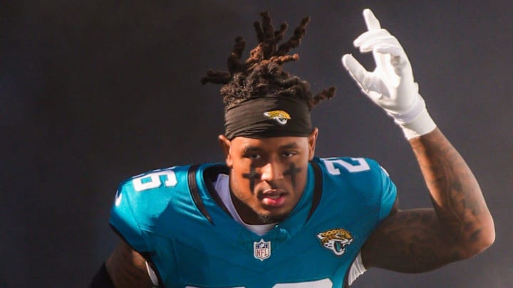 Jacksonville Jaguars safety Antonio Johnson (26) enters the stadium before an NFL football game at EverBank Stadium, Sunday, Dec. 14, 2025, in Jacksonville, Fla. [Doug Engle/Florida Times-Union]
