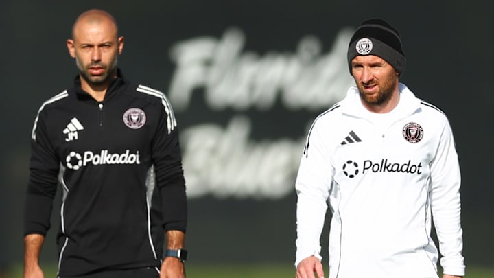 Javier Mascherano y Lionel Messi en un entrenamiento del Inter Miami 