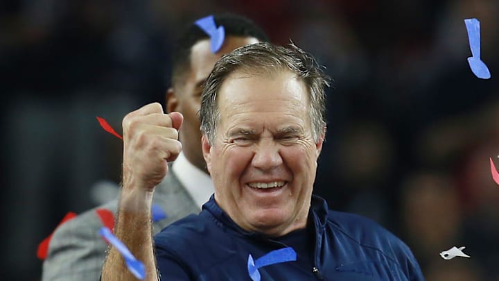 Bill Belichick celebrates after Super Bowl LI where the New England Patriots vs The Atlanta Falcon at NRG Stadium, Houston. Bill Belichick celebrates after Super Bowl LI where the New England Patriots vs The Atlanta Falcon at NRG Stadium, Houston.