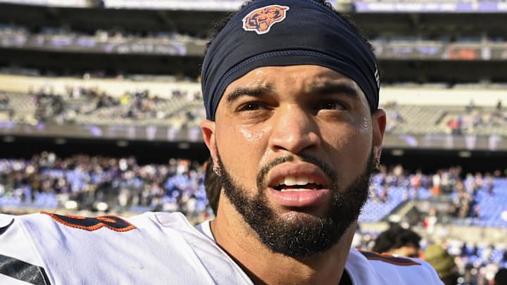 Chicago Bears quarterback Caleb Williams (18) on the field after them game against the Baltimore Ravens at M&T Bank Stadium.