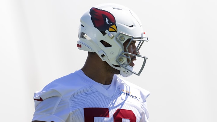 Jun 10, 2025; Tempe, AZ, USA; Arizona Cardinals linebacker Cody Simon (50) during minicamp at the teams Arizona Cardinals Training Facility. Mandatory Credit: Mark J. Rebilas-Imagn Images Jun 10, 2025; Tempe, AZ, USA; Arizona Cardinals linebacker Cody Simon (50) during minicamp at the teams Arizona Cardinals Training Facility. Mandatory Credit: Mark J. Rebilas-Imagn Images
