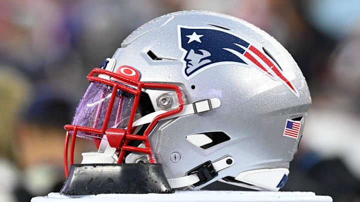 Aug 10, 2023; Foxborough, Massachusetts, USA; A New England Patriots helmet sits on the sideline during the first half against the Houston Texans at Gillette Stadium. Mandatory Credit: Eric Canha-Imagn Images Aug 10, 2023; Foxborough, Massachusetts, USA; A New England Patriots helmet sits on the sideline during the first half against the Houston Texans at Gillette Stadium. Mandatory Credit: Eric Canha-Imagn Images
