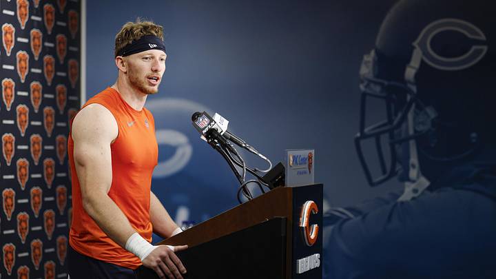 May 8, 2026; Lake Forest, IL, USA; Chicago Bears defensive back Dillon Thieneman (31) speaks during Rookie Minicamp at Halas Hall. Mandatory Credit: Kamil Krzaczynski-Imagn Images
