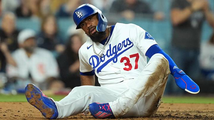 May 14, 2026; Los Angeles, California, USA; Los Angeles Dodgers left fielder Teoscar Hernandez (37) reacts after scoring against the San Francisco Giants in the sixth inning at Dodger Stadium. Mandatory Credit: Kirby Lee-Imagn Images May 14, 2026; Los Angeles, California, USA; Los Angeles Dodgers left fielder Teoscar Hernandez (37) reacts after scoring against the San Francisco Giants in the sixth inning at Dodger Stadium. Mandatory Credit: Kirby Lee-Imagn Images
