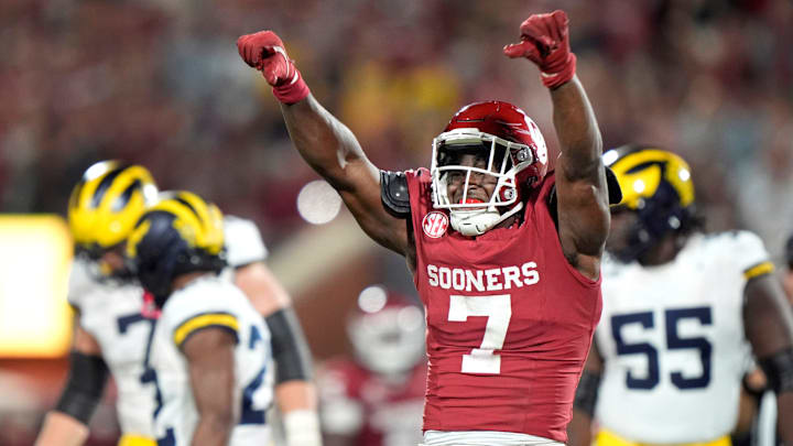 Oklahoma's Sammy Omosigho celebrates in the second half against Michigan.