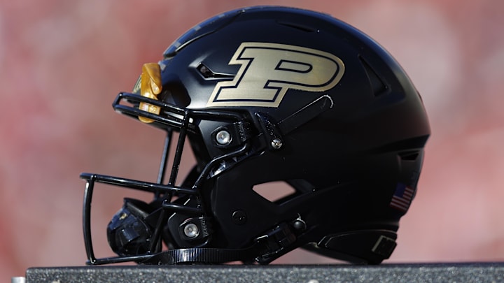 A Purdue Boilermakers helmet sits on the sidelines A Purdue Boilermakers helmet sits on the sidelines