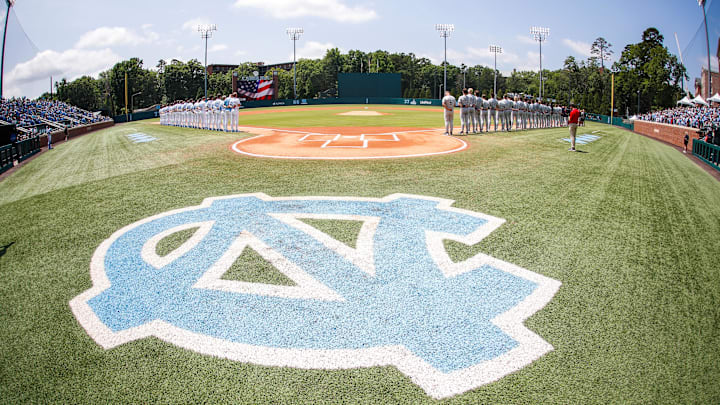 Jun 8, 2025; Chapel Hill, NC, USA;  The National Anthem before the first inning of the Super Regionals game as North Carolina takes on Arizona in Chapel Hill, North Carolina. Mandatory Credit: Jaylynn Nash-Imagn Images