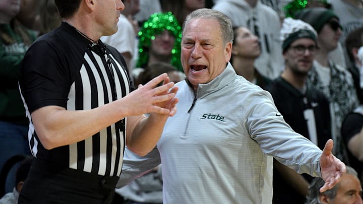 Feb 22, 2026; East Lansing, Michigan, USA; Michigan State Spartans head coach Tom Izzo reacts during the first half against the Ohio State Buckeyes at Jack Breslin Student Events Center. Mandatory Credit: Dale Young-Imagn Images Feb 22, 2026; East Lansing, Michigan, USA; Michigan State Spartans head coach Tom Izzo reacts during the first half against the Ohio State Buckeyes at Jack Breslin Student Events Center. Mandatory Credit: Dale Young-Imagn Images