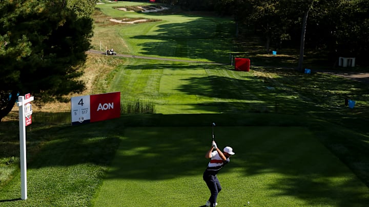 Scottie Scheffler tees off on the 4th hole at Bethpage Black, host of the 2025 Ryder Cup