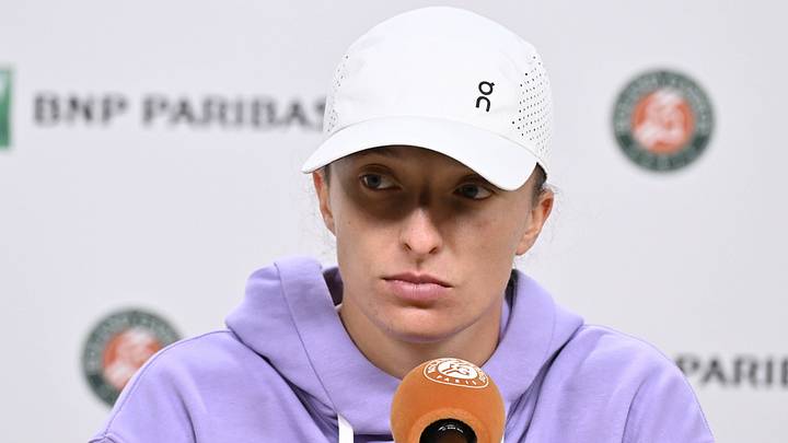 Iga Swiatek speaks after losing to Marta Kostyuk at Roland Garros. Iga Swiatek speaks after losing to Marta Kostyuk at Roland Garros.