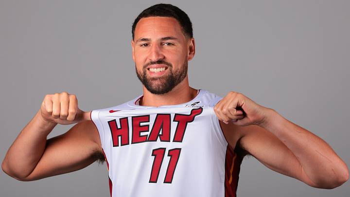Miami Heat forward Klay Thompson (11) poses. (Mandatory Credit: Sam Navarro-Imagn Images) Miami Heat forward Klay Thompson (11) poses. (Mandatory Credit: Sam Navarro-Imagn Images)