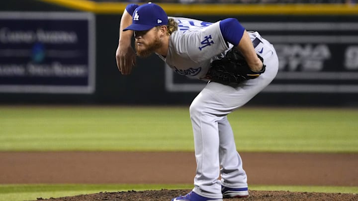 Sep 14, 2022; Phoenix, Arizona, USA; Los Angeles Dodgers relief pitcher Craig Kimbrel (46) throws