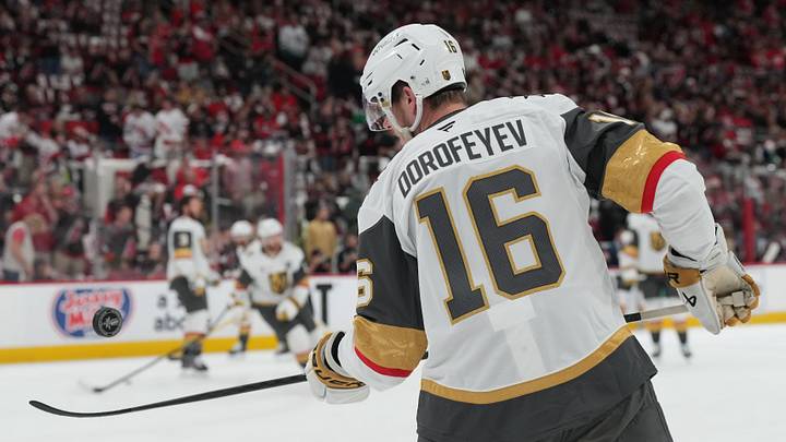 Jun 4, 2026; Raleigh, North Carolina, USA; Vegas Golden Knights right wing Pavel Dorofeyev (16) warms up before a game against the Carolina Hurricanes in game two of the 2026 Stanley Cup Final at Lenovo Center. Mandatory Credit: James Guillory-Imagn Images Jun 4, 2026; Raleigh, North Carolina, USA; Vegas Golden Knights right wing Pavel Dorofeyev (16) warms up before a game against the Carolina Hurricanes in game two of the 2026 Stanley Cup Final at Lenovo Center. Mandatory Credit: James Guillory-Imagn Images