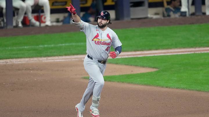 St. Louis Cardinals first baseman Alec Burleson (41) circles the bases after hitting a two-run home run during the seventh inning of their game against the Milwaukee Brewers Friday, September 25, 2026 at American Family Field in Milwaukee, Wisconsin.