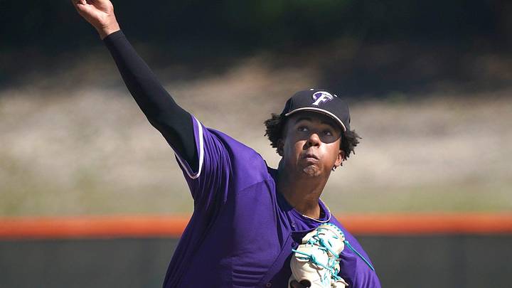 Fletcher pitcher Malachi Witherspoon throws during a game with University, Tuesday, May 10, 2022.
University Baseball12 Fletcher pitcher Malachi Witherspoon throws during a game with University, Tuesday, May 10, 2022.
University Baseball12