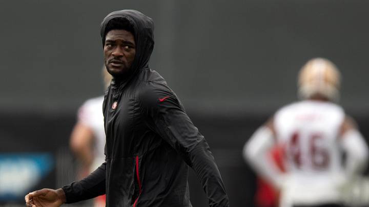 Jul 24, 2025; Santa Clara, CA, USA; San Francisco 49ers wide receiver Brandon Aiyuk works out with his teammates during the second day of training camp. Mandatory Credit: D. Ross Cameron-Imagn Images Jul 24, 2025; Santa Clara, CA, USA; San Francisco 49ers wide receiver Brandon Aiyuk works out with his teammates during the second day of training camp. Mandatory Credit: D. Ross Cameron-Imagn Images