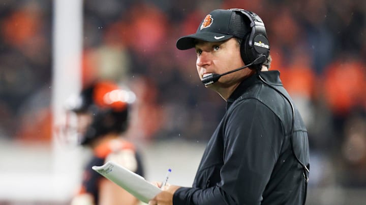 Oregon State Beavers head coach Jonathan Smith looks toward the scoreboard as he watches the game against the UCLA Bruins during the second half of the game on Saturday, Oct. 14, 2023 at Reser Stadium in Corvallis, Ore.