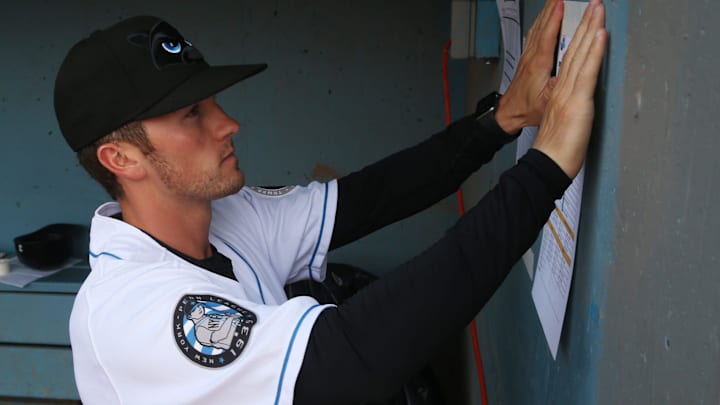 Hudson Valley Renegades manager Blake Butera posts the lineup before Wednesday's game at Dutchess Stadium in Fishkill on July 10, 2019. 
Renegades Champions Night Hudson Valley Renegades manager Blake Butera posts the lineup before Wednesday's game at Dutchess Stadium in Fishkill on July 10, 2019. 
Renegades Champions Night