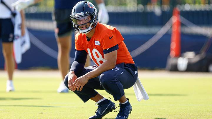 Chicago Bears quarterback Caleb Williams (18) looks on during Training Camp at Halas Hall. Mandatory Credit: Kamil Krzaczynski-Imagn Images Chicago Bears quarterback Caleb Williams (18) looks on during Training Camp at Halas Hall. Mandatory Credit: Kamil Krzaczynski-Imagn Images