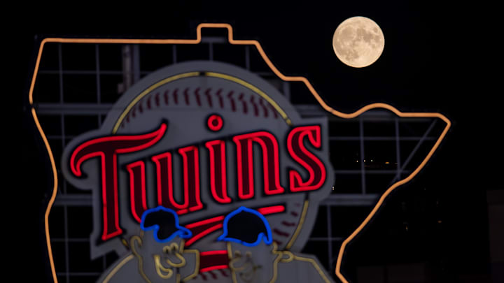 A full moon rises over the Minnesota Twins logo in a game between the Minnesota Twins and Chicago White Sox at Target Field in Minneapolis on Sept. 1, 2020. A full moon rises over the Minnesota Twins logo in a game between the Minnesota Twins and Chicago White Sox at Target Field in Minneapolis on Sept. 1, 2020.