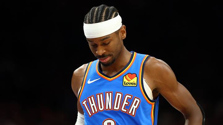 Apr 27, 2026; Phoenix, Arizona, USA; Oklahoma City Thunder guard Shai Gilgeous-Alexander (2) reacts against the Phoenix Suns during game four of the first round of the 2026 NBA Playoffs at Mortgage Matchup Center. Mandatory Credit: Mark J. Rebilas-Imagn Images Apr 27, 2026; Phoenix, Arizona, USA; Oklahoma City Thunder guard Shai Gilgeous-Alexander (2) reacts against the Phoenix Suns during game four of the first round of the 2026 NBA Playoffs at Mortgage Matchup Center. Mandatory Credit: Mark J. Rebilas-Imagn Images