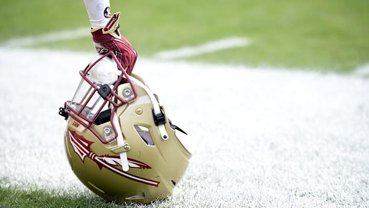 Apr 20, 2024; Tallahassee, Florida, USA; Florida State Seminoles helmet during the Spring Showcase at Doak S. Campbell Stadium. Mandatory Credit: Melina Myers-Imagn Images Apr 20, 2024; Tallahassee, Florida, USA; Florida State Seminoles helmet during the Spring Showcase at Doak S. Campbell Stadium. Mandatory Credit: Melina Myers-Imagn Images
