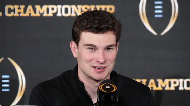 Miami, FL, USA; Indiana Hoosiers quarterback Fernando Mendoza during the CFP Champions press conference at Marriott Marquis Miami. 