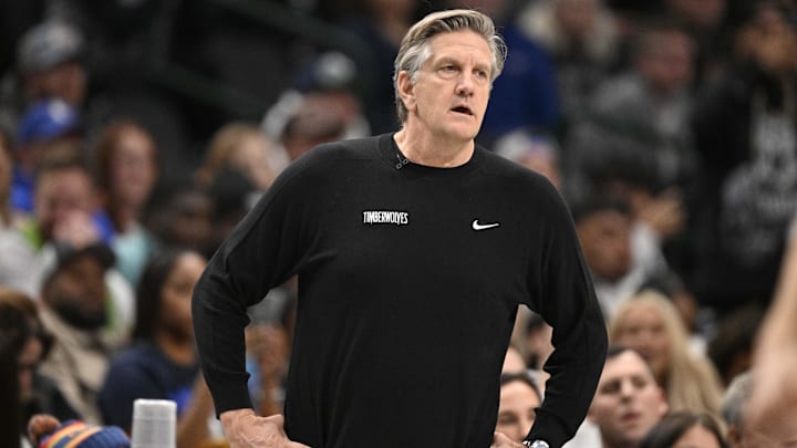 Minnesota Timberwolves head coach Chris Finch looks on during the second half of the game against the Dallas Mavericks at the American Airlines Center in Dallas on Jan. 22, 2025. Minnesota Timberwolves head coach Chris Finch looks on during the second half of the game against the Dallas Mavericks at the American Airlines Center in Dallas on Jan. 22, 2025.