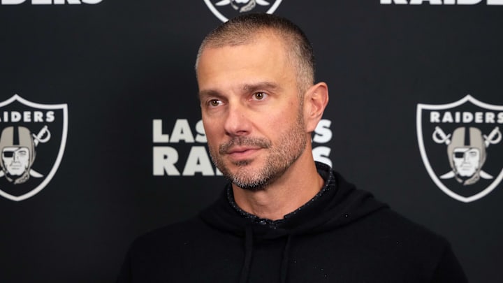 Feb 25, 2025; Indianapolis, IN, USA; Las Vegas Raiders general manager John Spytek on radio row during the NFL Scouting Combine at the Indiana Convention Center. Mandatory Credit: Kirby Lee-Imagn Images