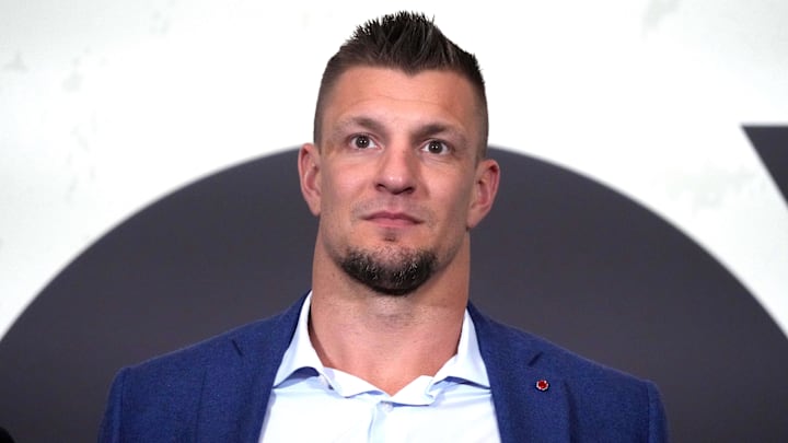 Feb 6, 2025; New Orleans, LA, USA; Rob Gronkowski during Fox Sports media day at Ernest N. Morial Convention Center. Mandatory Credit: Kirby Lee-Imagn Images