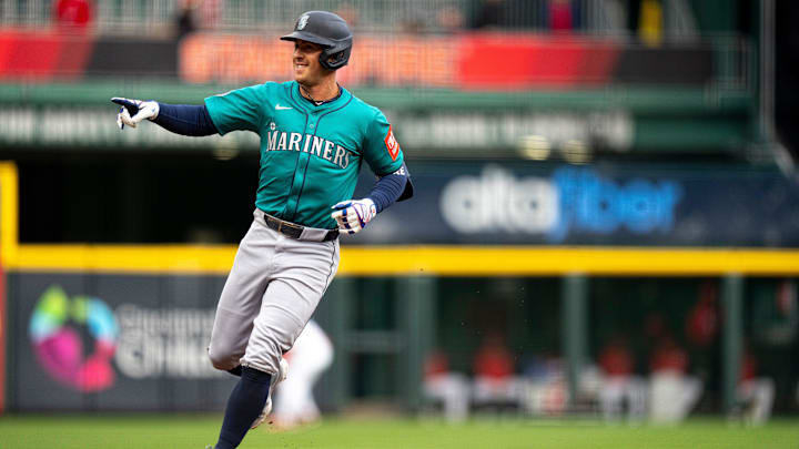 Seattle Mariners right fielder Dylan Moore celebrates after hitting a home run against the Cincinnati Reds on April 15 at Great American Ballpark.