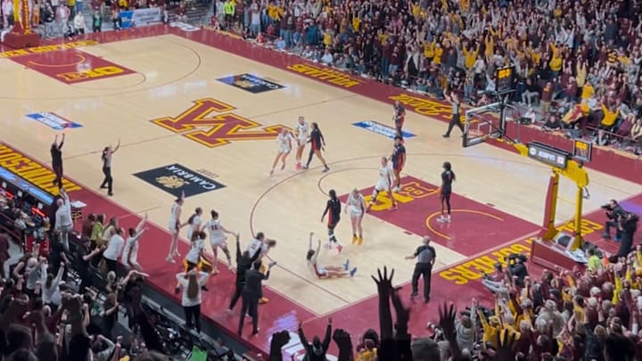 Amaya Battle celebrating her game-winning shot against Ole Miss.