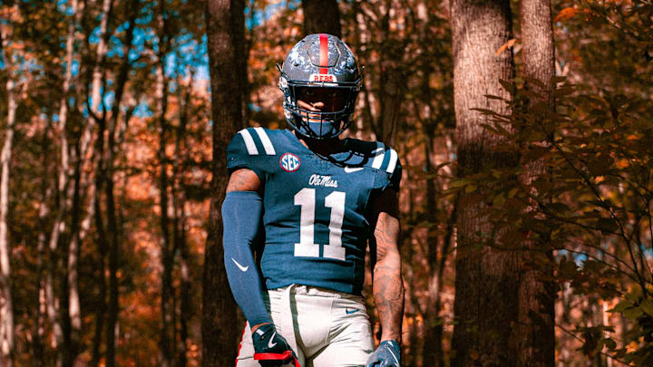 Ole Miss Rebels LB Chris "Pooh" Paul Jr. in the team's uniform combination for Saturday vs. Oklahoma.